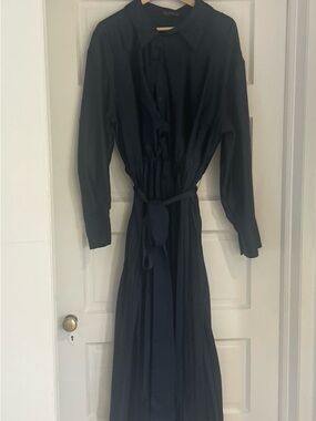 Eloquii Long Navy Shirt Dress with Waist tie